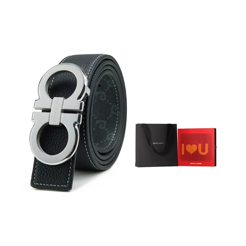 PIERRE CARDIN Ремни из крупнозернистой текстуры коровьей кожи Мужской Черный 3,4CM