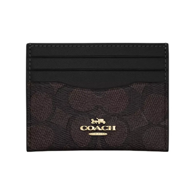 COACH Покрытый холст Картхолдер Мини Женский Черный