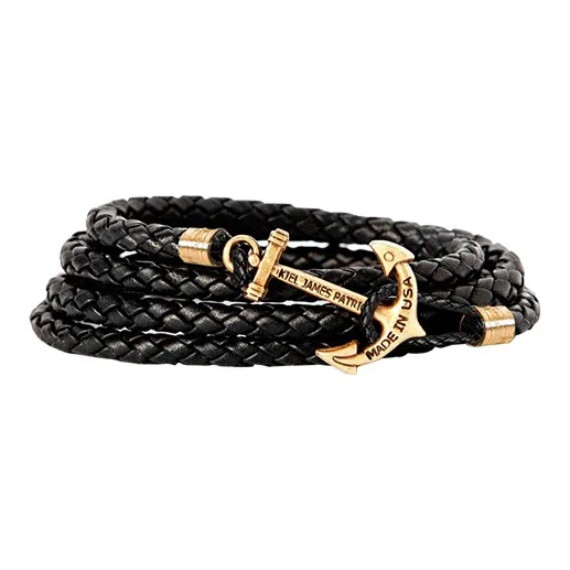 Kiel James Patrick Кожа Винтажный Желтый Brass Bracelets Унисекс Черный