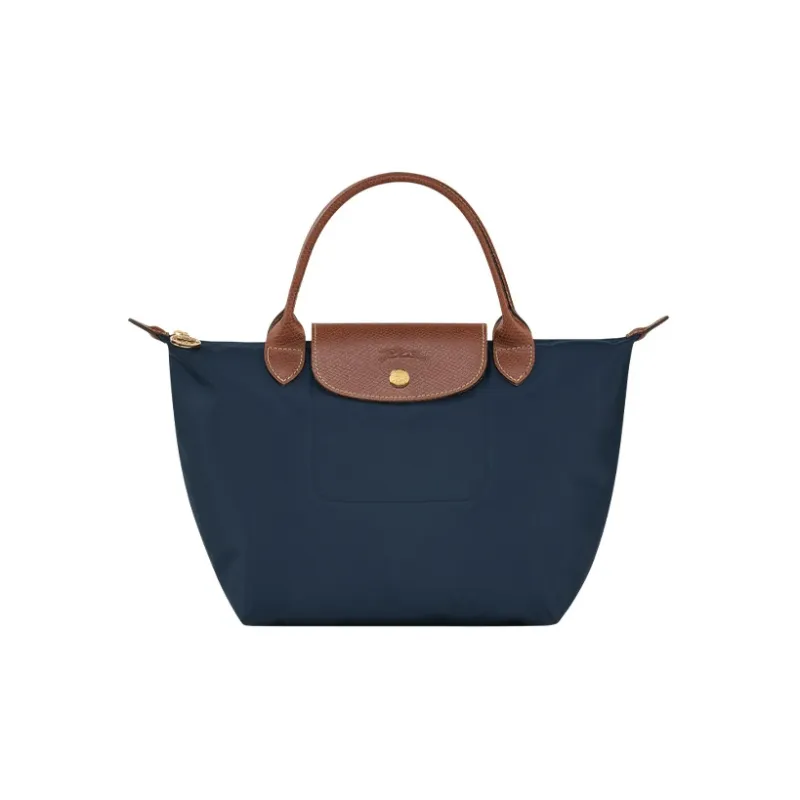 LONGCHAMP Le Pliage Переработанный полиамид Холст Коровья кожа Отделка Сумка Женская Темно-синий