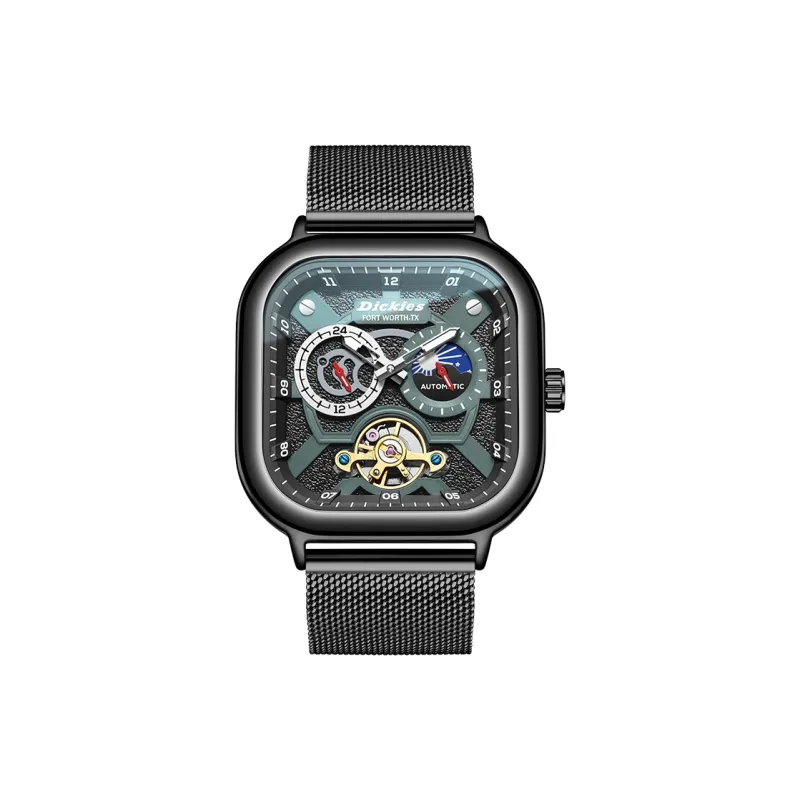 Dickies Солнце луна и звезды Наручные часы Механический механизм Стальной ремешок Черный циферблат Унисекс Коробка Лимитированная серия