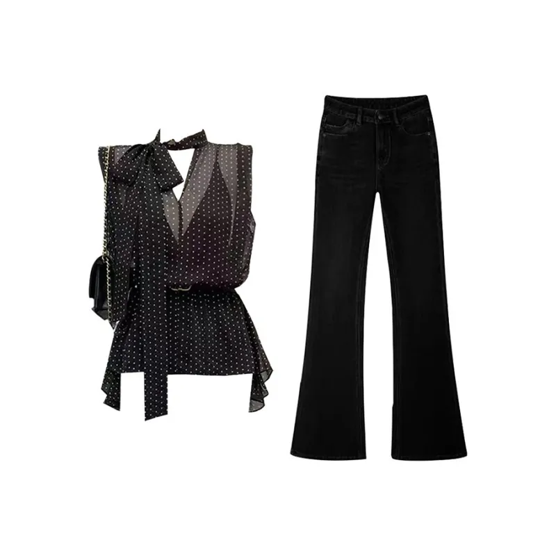MARIE·COCO Черный топ + Топ на бретелях + Джинсы Женские Повседневные костюмы