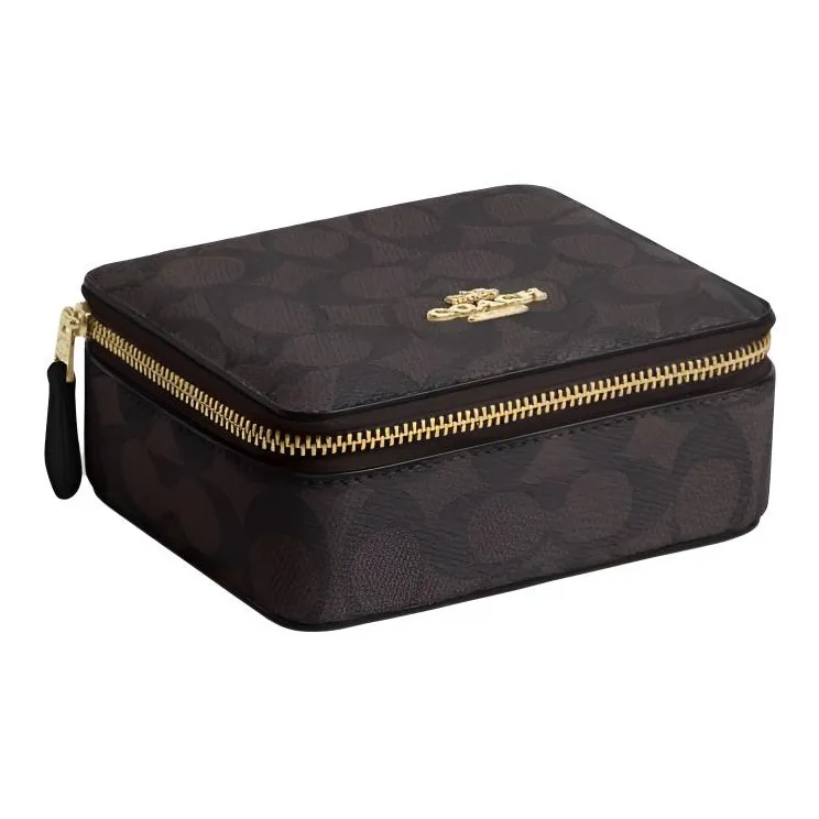 COACH Ювелирные украшения Bo Искусственная кожа Хранение Коробка Маленькая Женская Ореховая и Черная