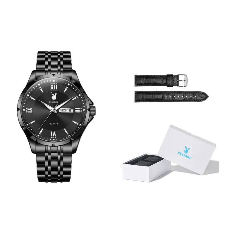 Playboy Кварцевый механизм стальной ремешок мужские часы белый циферблат