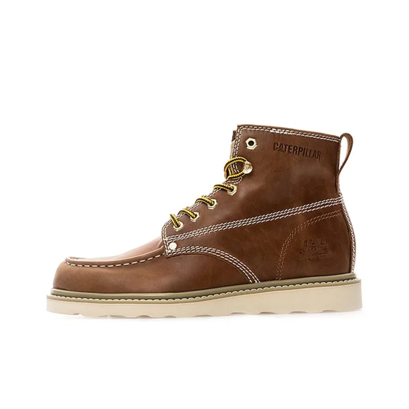 CAT Glenrock MID Кожа Устойчивая к истиранию Противоскользящая Удобная Колено Высокий Аутдор Мужской Коричневый Желтый