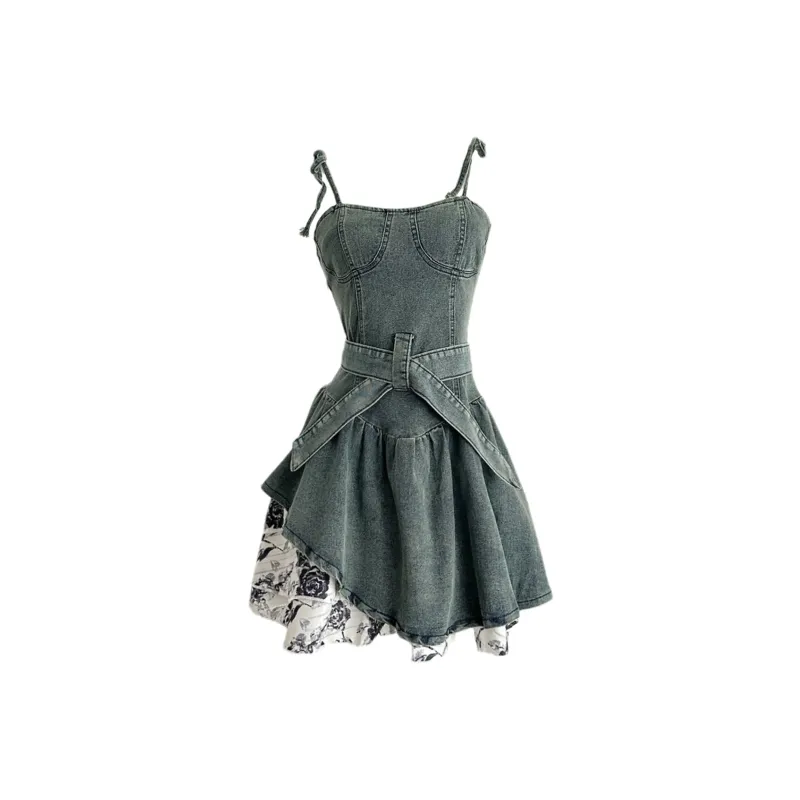 WOVLAS Платье-комбинация Женское Винтажный деним Синий