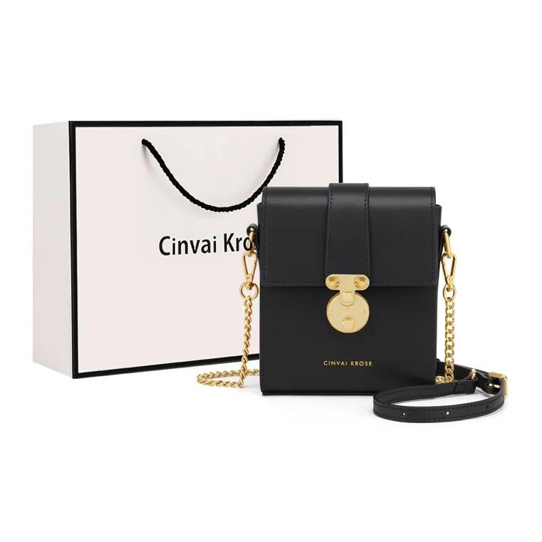 XINWAYI·KELUOSI Сумка через плечо из коровьей кожи цепочка чехол для телефона стандартный черный и экрю