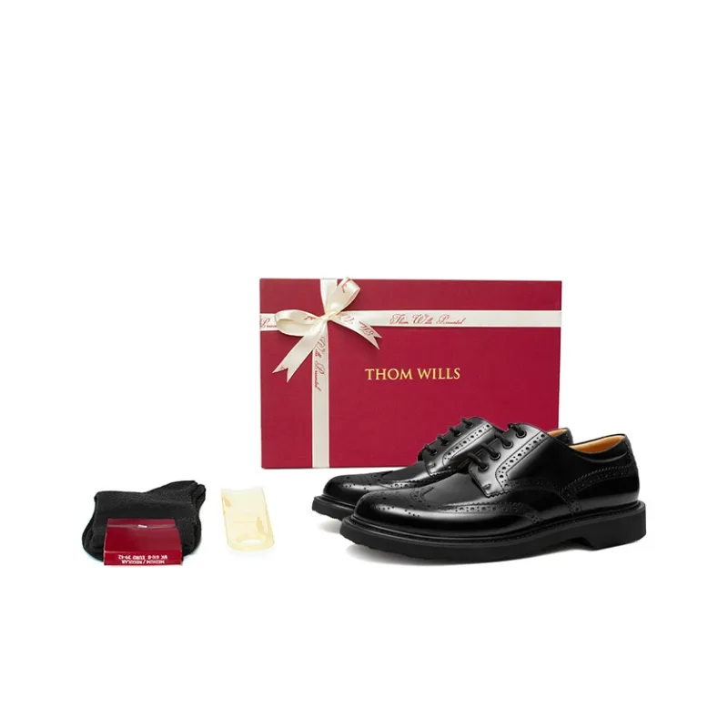 THOM WILLS Туфли из крупнозернистой текстуры коровьей кожи мужские черные