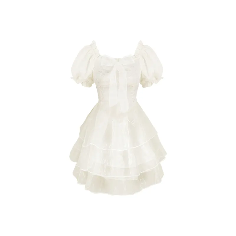 MIANGOU Короткое платье с короткими рукавами женский абрикос подарочный набор в коробке