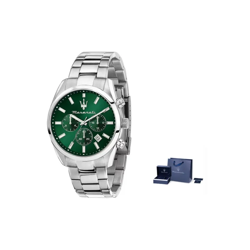 Maserati Часы на запястье Кварцевый механизм Нержавеющая сталь Шнуровка 43 мм Зеленый циферблат Мужские часы
