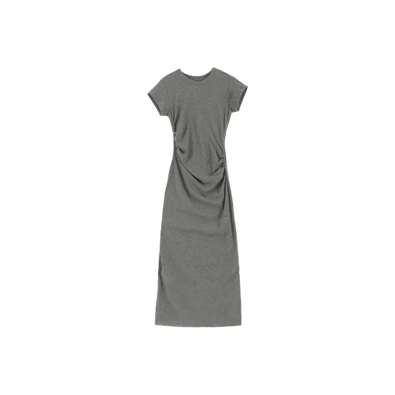 BAIDAIFEI Короткое платье с короткими рукавами женское серого цвета