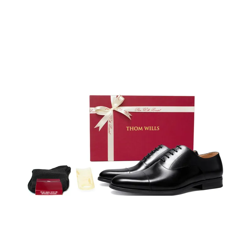 THOM WILLS Британский стиль Телячья кожа Оксфорд Обувь Туфли Мужские Черные