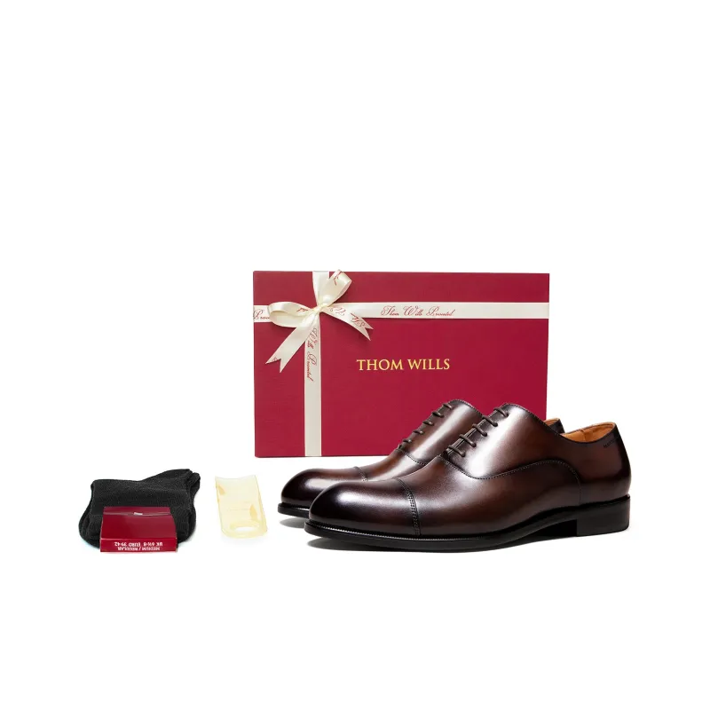 THOM WILLS Британский Бизнес Телячья кожа Оксфорд Обувь Туфли Мужские Темно-коричневые Полированные