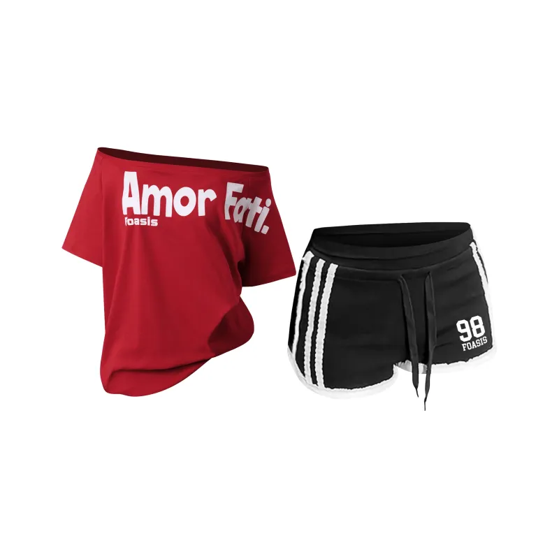 FOASIS Красный топ + Черные шорты Женские повседневные костюмы