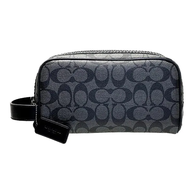COACH Travel Kit ПВХ с холстом и кожей дорожная сумка косметичка маленькая унисекс черная